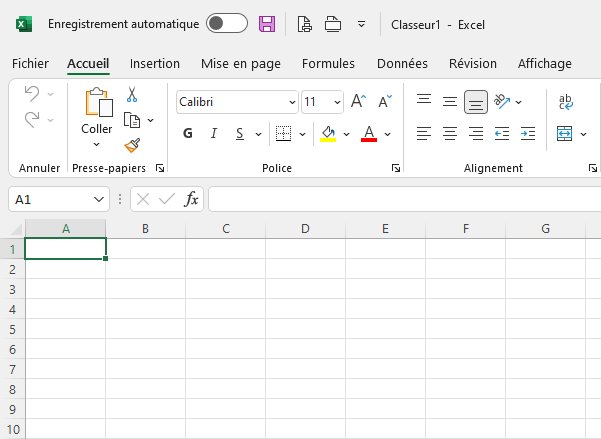 image de la page d'accueil Excel