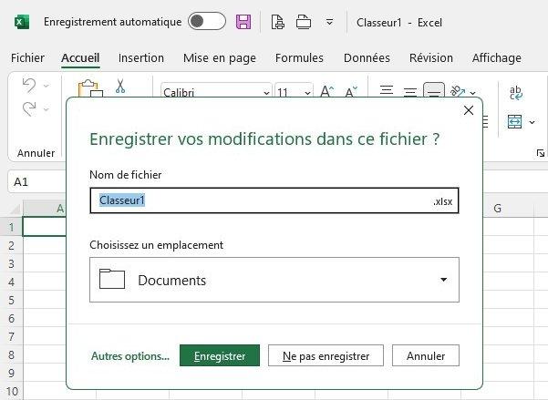 Une boîte de dialogue "enregistrer vos modifications dans ce fichier ?" est ouverte