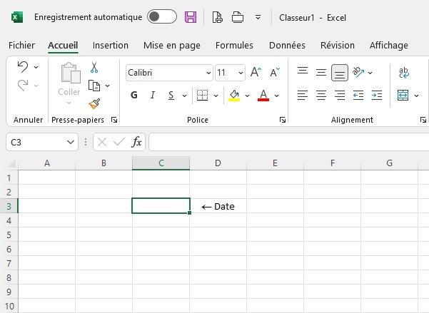 La cellule C3 est sélectionnée